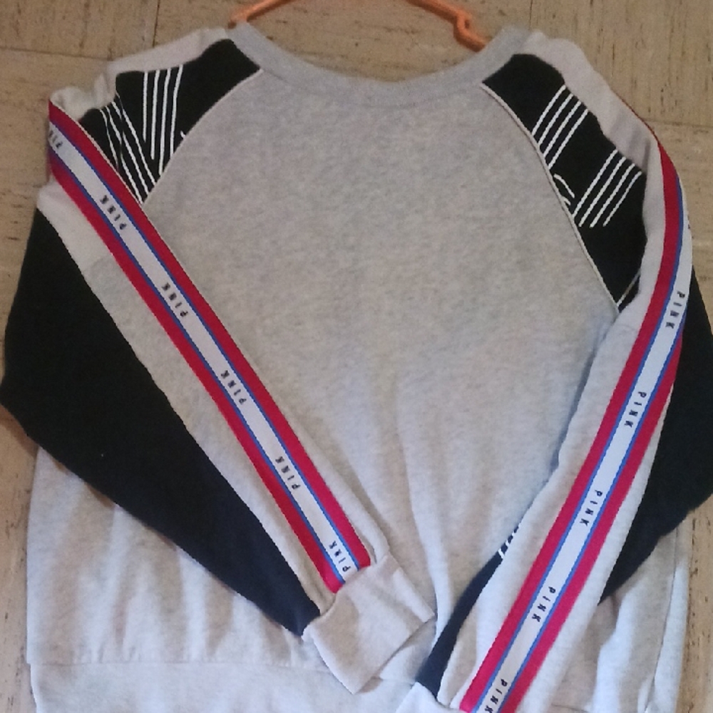 Gray and Black Pink Victoria Secret Long Sleeve Sweatshirt - Picture 2 of 5